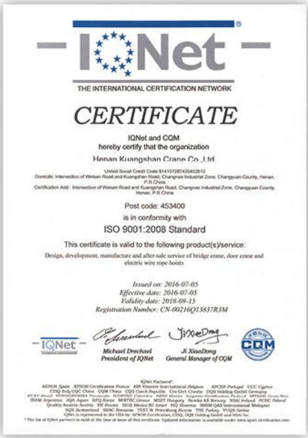 Chine Henan Dowell Crane Co., Ltd. Certifications